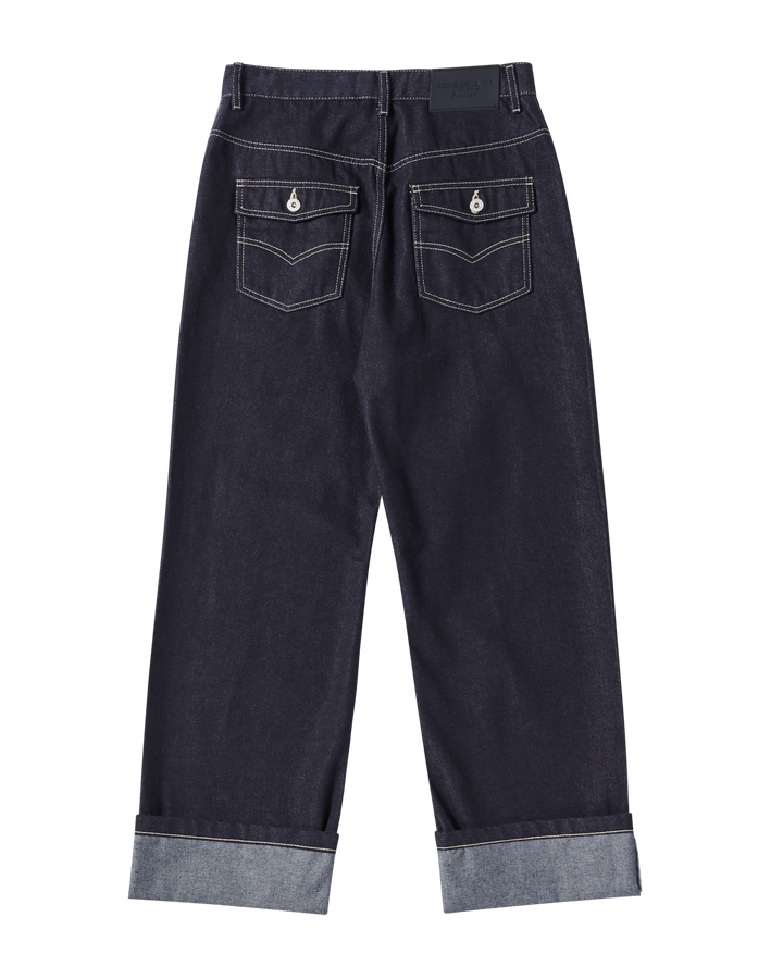 ROLL UP DENIM PANTS NAVY