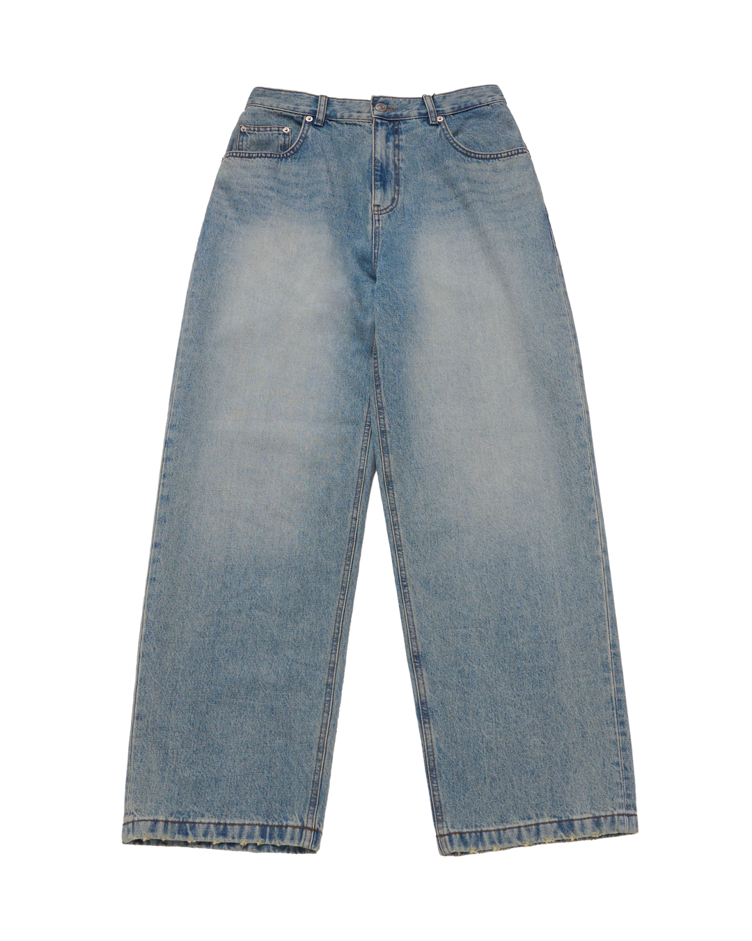 TAPERED FIT WASHING DENIM PANTS BLUE