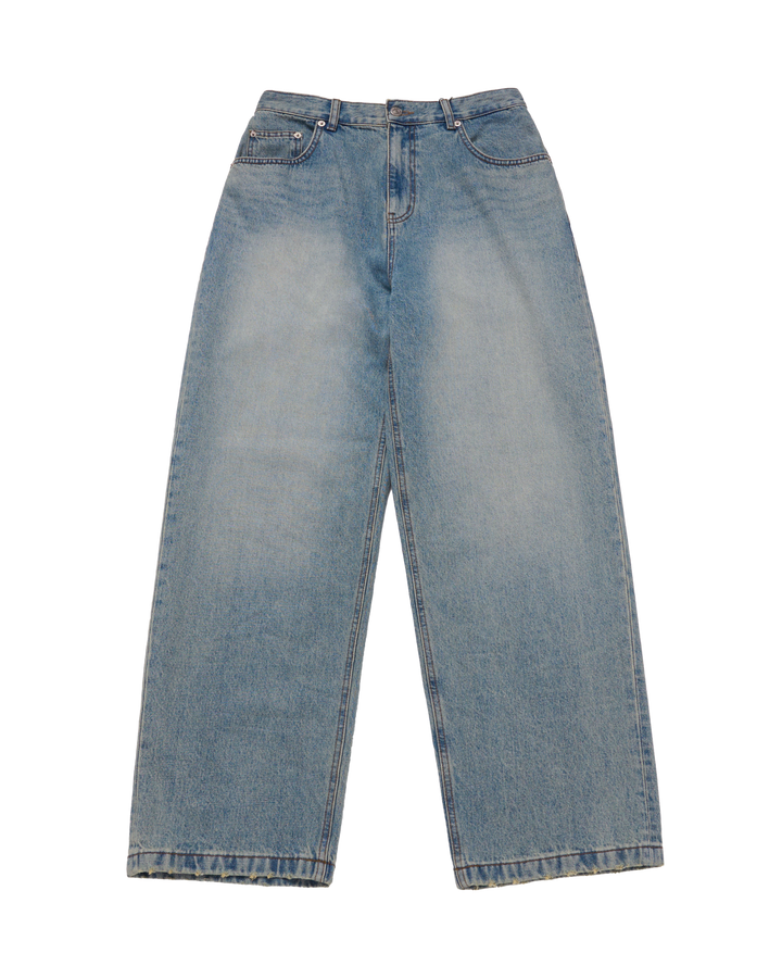 TAPERED FIT WASHING DENIM PANTS BLUE