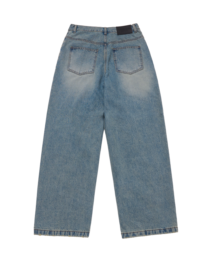 TAPERED FIT WASHING DENIM PANTS BLUE