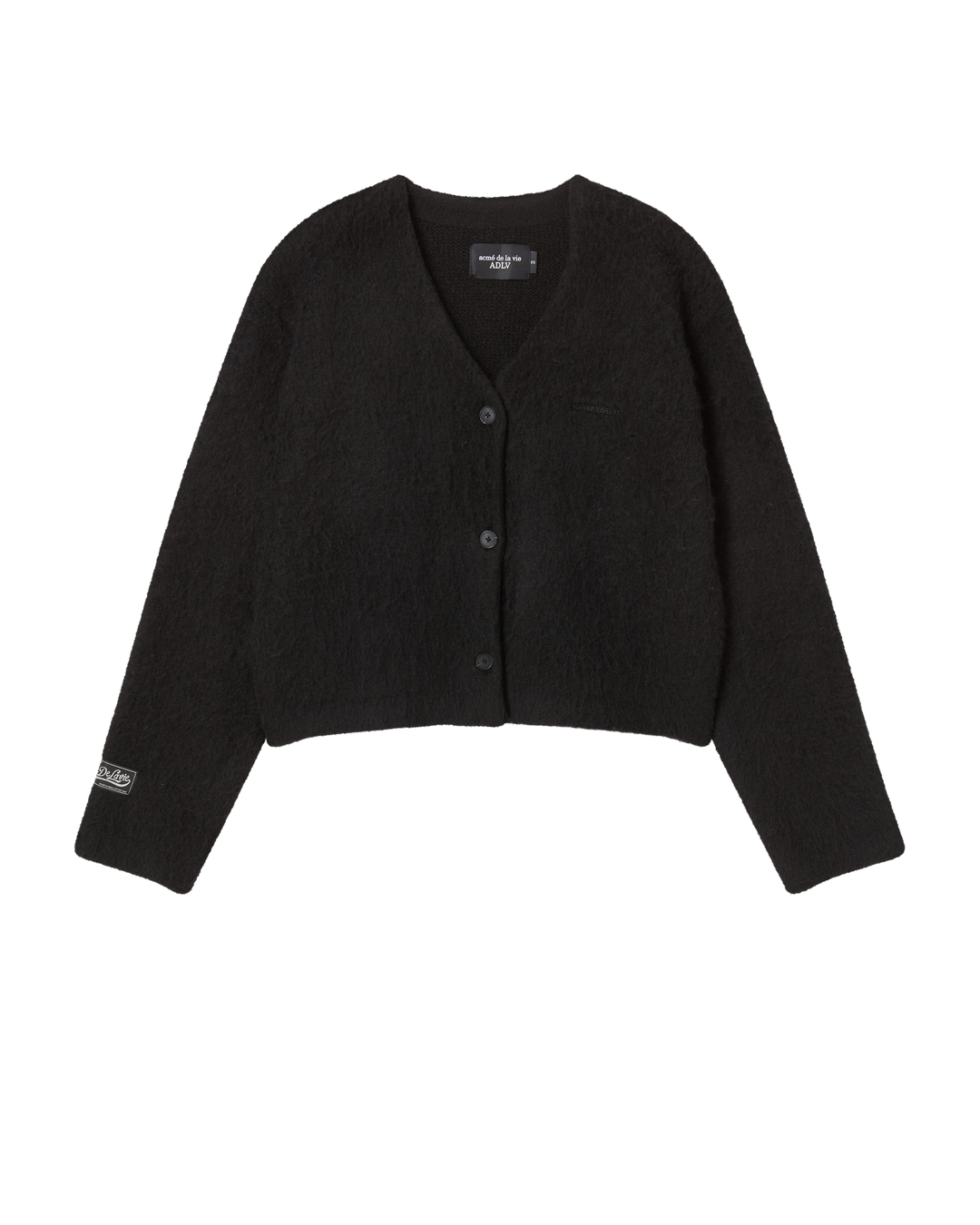 WOMAN V NECK CROP SOLID CARDIGAN BLACK