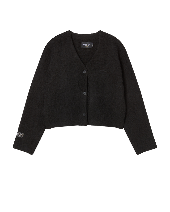 WOMAN V NECK CROP SOLID CARDIGAN BLACK