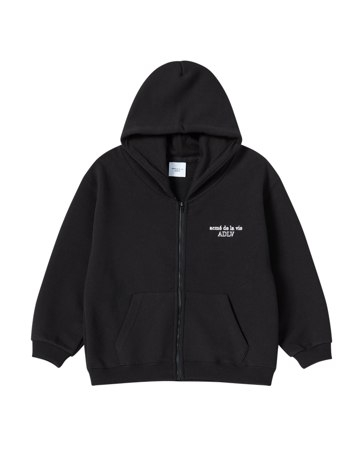KIDS BORDER LINE BASIC LOGO HOODIE ZIP UP BLACK