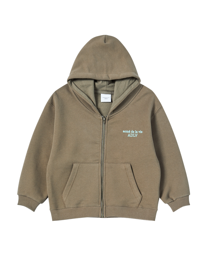 KIDS BORDER LINE BASIC LOGO HOODIE ZIP UP COCOA