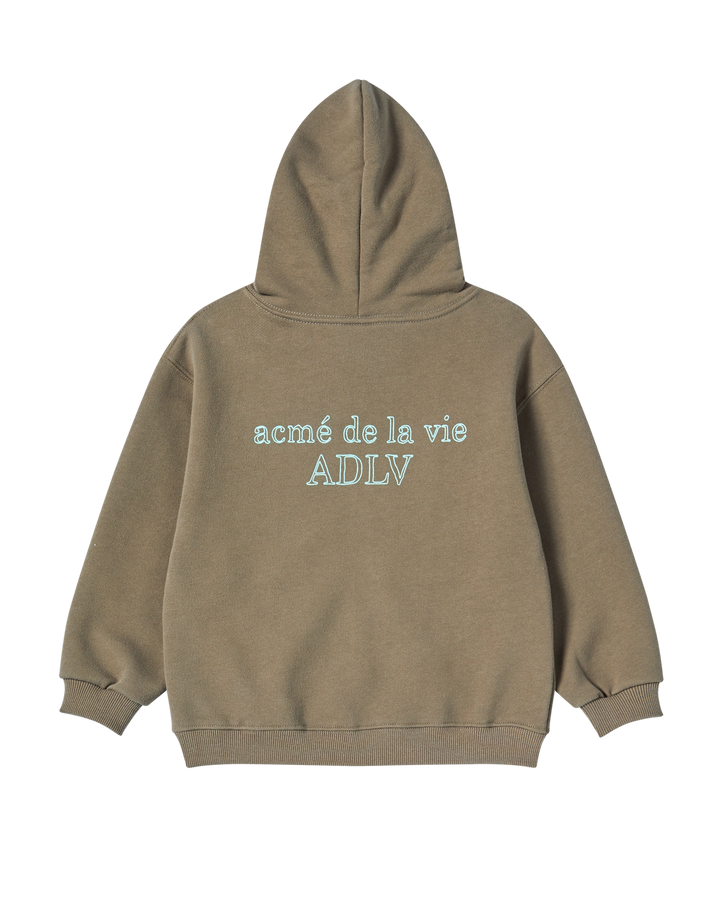 KIDS BORDER LINE BASIC LOGO HOODIE ZIP UP COCOA