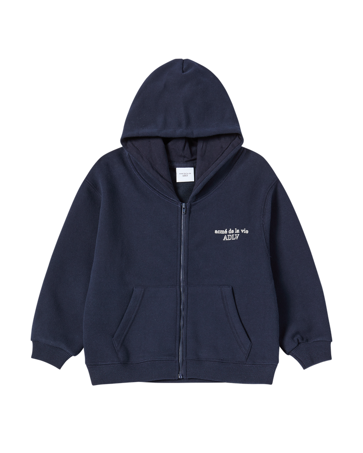 KIDS BORDER LINE BASIC LOGO HOODIE ZIP UP DARK NAVY