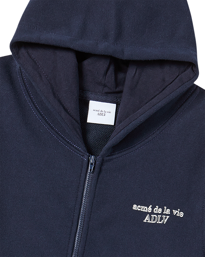 KIDS BORDER LINE BASIC LOGO HOODIE ZIP UP DARK NAVY