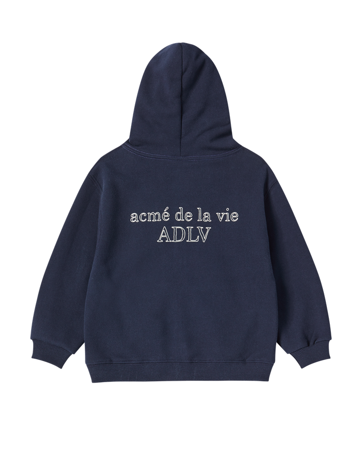 KIDS BORDER LINE BASIC LOGO HOODIE ZIP UP DARK NAVY