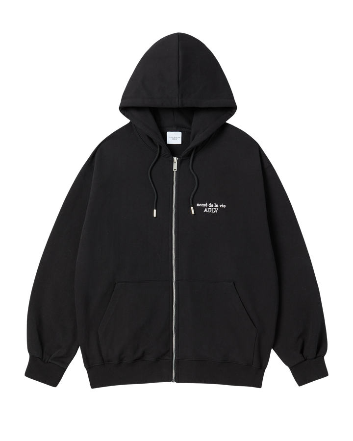 BORDER LINE BASIC LOGO HOODIE ZIP UP BLACK