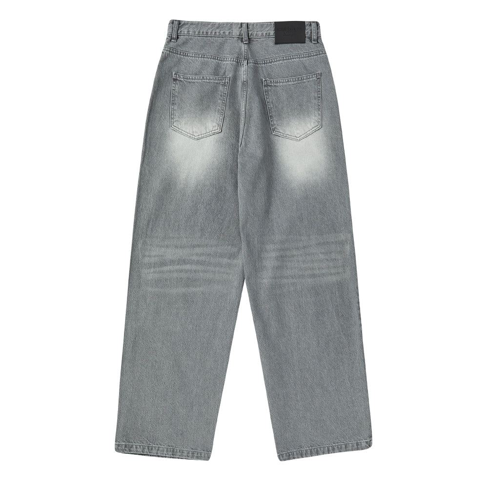DENIM SET UP WIDE PANTS GRAY
