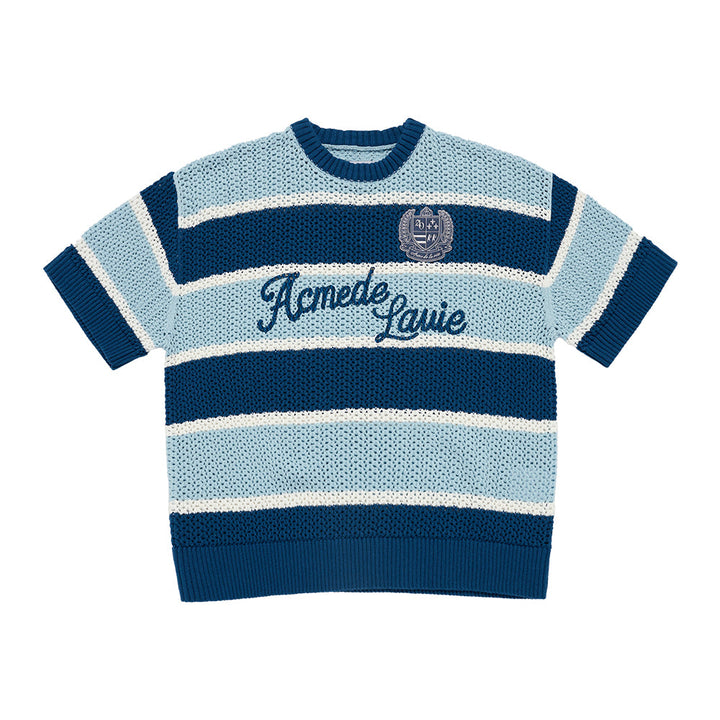 OVERSIZE STRIPE SHORT SLEEVE KNIT BLUE