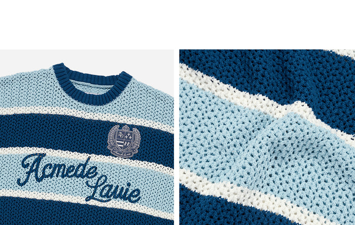 OVERSIZE STRIPE SHORT SLEEVE KNIT BLUE