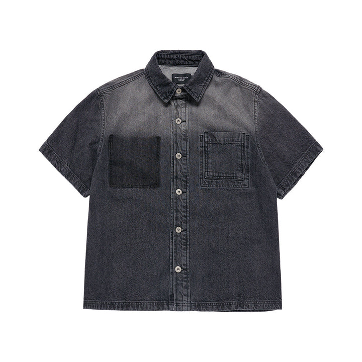 OVERSIZE WASHING DENIM SHORT SLEEVE SHIRTS BLACK