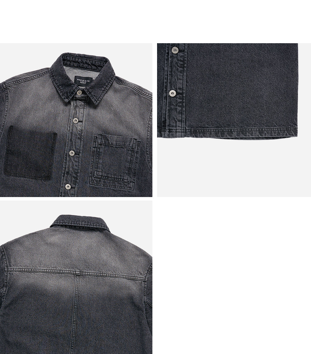 OVERSIZE WASHING DENIM SHORT SLEEVE SHIRTS BLACK