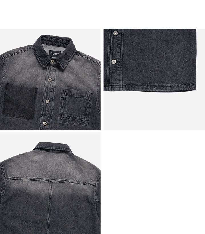 OVERSIZE WASHING DENIM SHORT SLEEVE SHIRTS BLACK