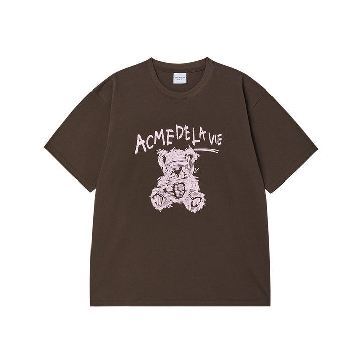 DRAWING BEAR SHORT SLEEVE T-SHIRT DARK BROWN