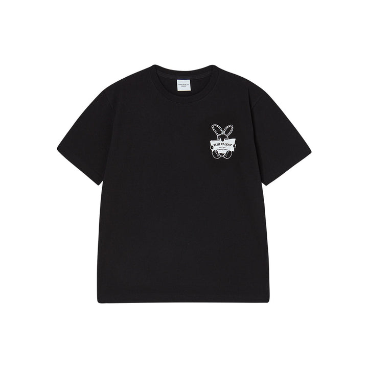 NEWSPAPER RABBIT SHORT SLEEVE T-SHIRT BLACK