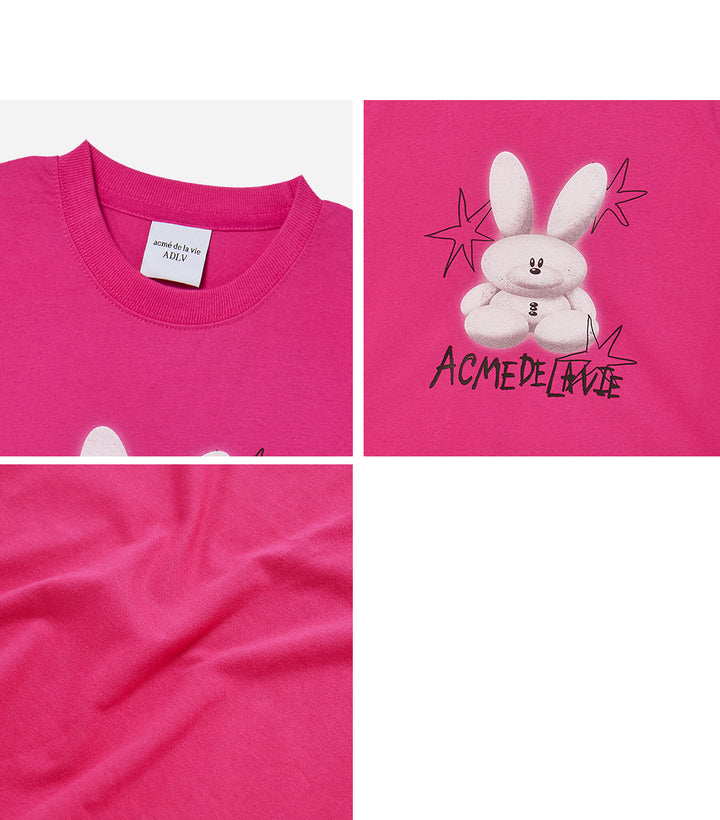 ROUND SPRAY RABBIT CROP SHORT SLEEVE T-SHIRT HOT PINK