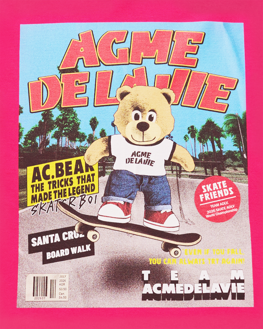 MAGAZINE AC BEAR SHORT SLEEVE T-SHIRT HOT PINK