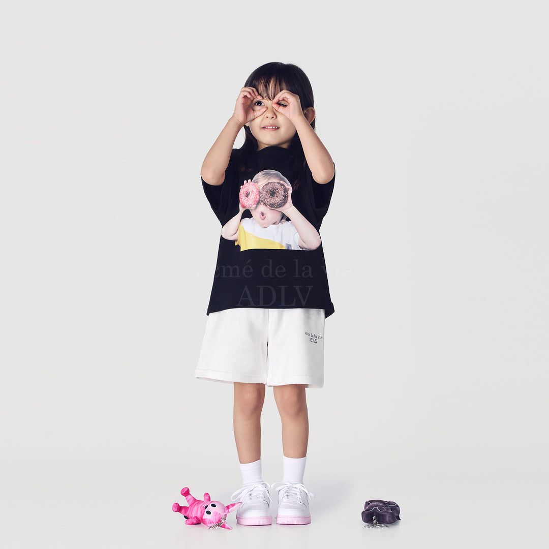 ADLV x KIDS BABY FACE DOUNUT 1 SHORT SLEEVE T-SHIRT BLACK