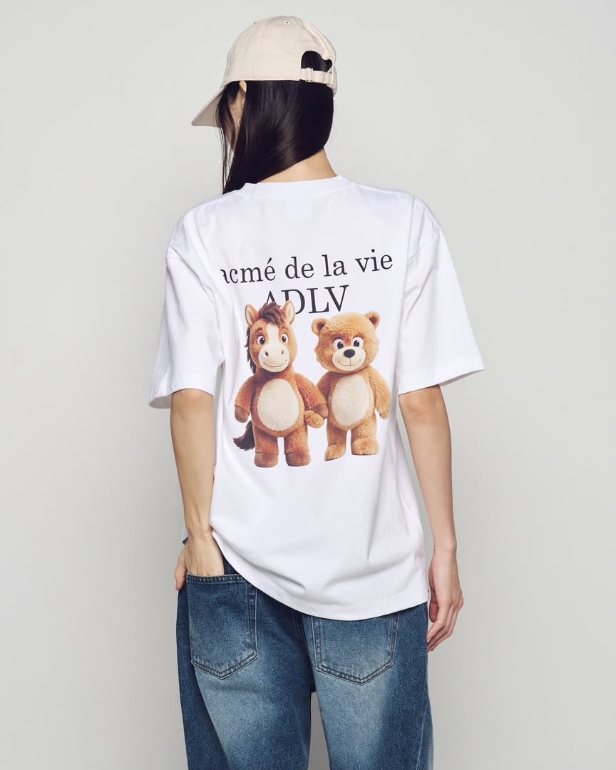 ADLV BEAR & HORSE FRIENDS SHORT SLEEVE T-SHIRT WHITE