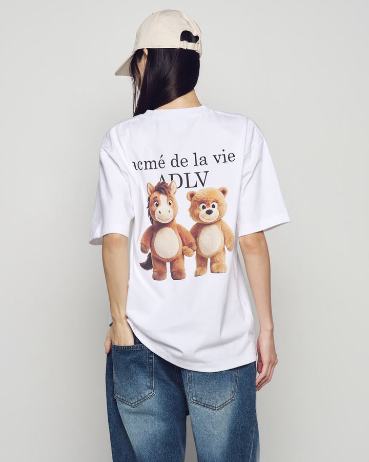 ADLV BEAR & HORSE FRIENDS SHORT SLEEVE T-SHIRT WHITE