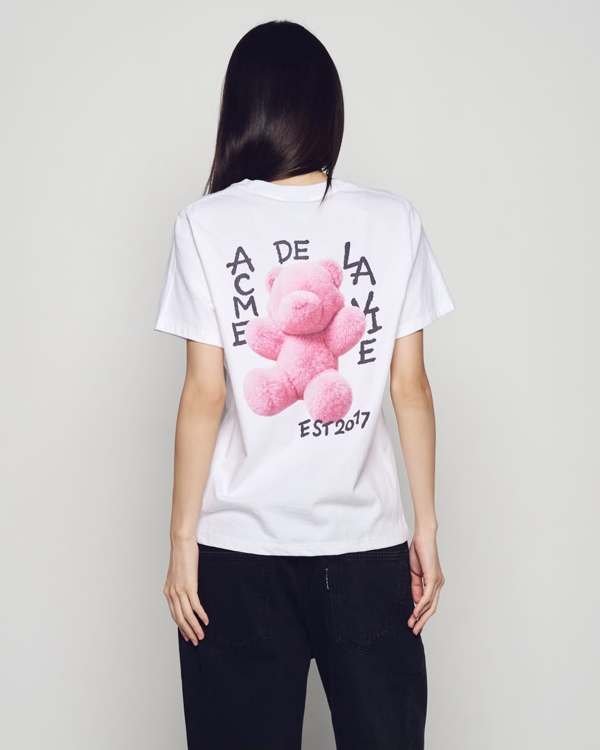 WOMAN FUZZY AC BEAR SHORT SLEEVE T-SHIRT WHITE