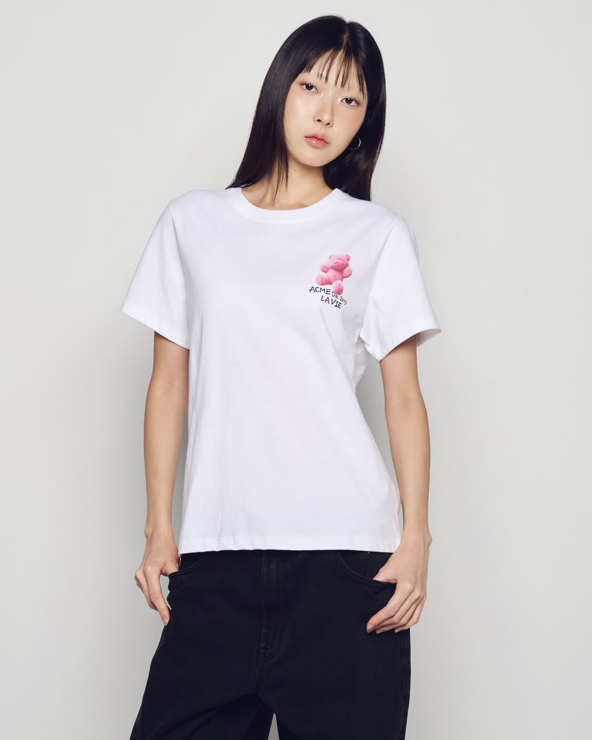 WOMAN FUZZY AC BEAR SHORT SLEEVE T-SHIRT WHITE