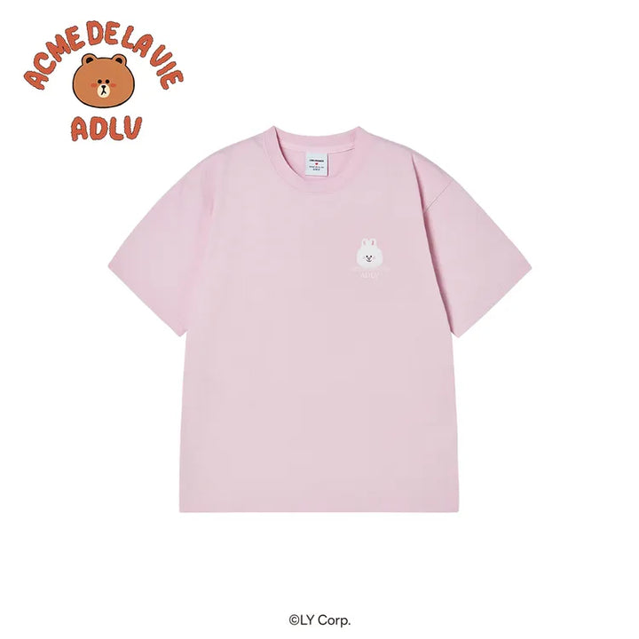 BASIC LOGO WITH LINE FRIENDS SHORT SLEEVE T-SHIRT LIGHT PINK