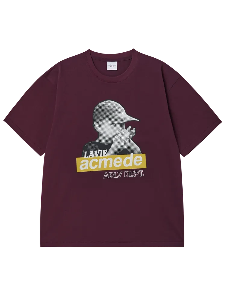HALFTONE BOX CAPBOY SHORT SLEEVE T-SHIRT DARK WINE