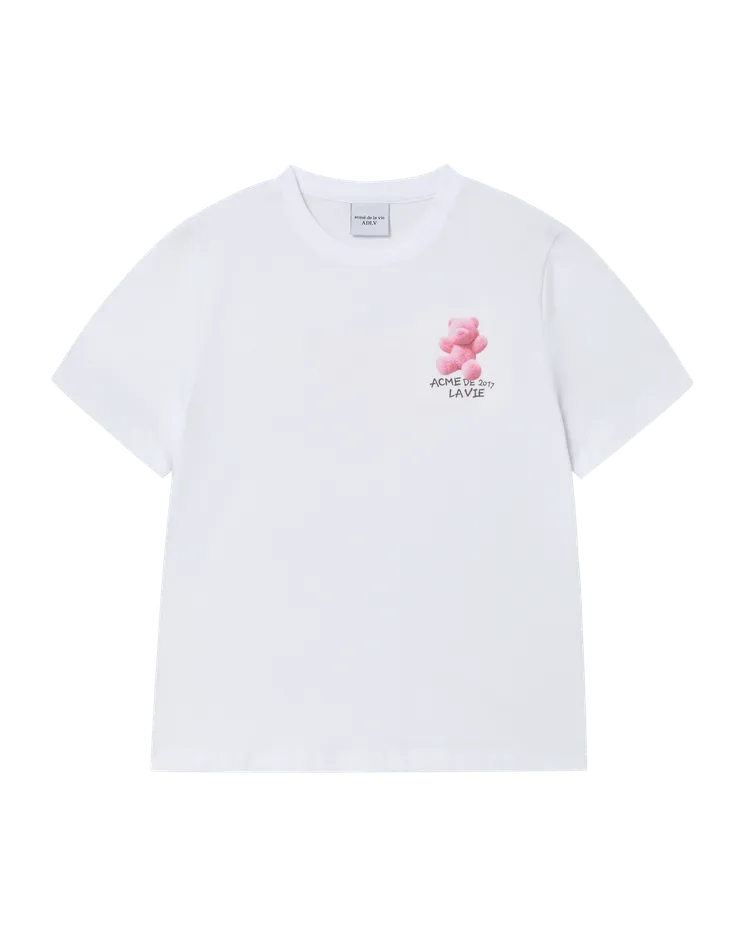 WOMAN FUZZY AC BEAR SHORT SLEEVE T-SHIRT WHITE